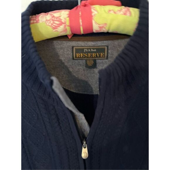 Jos A Bank Reserved Men’s Full Zip Sweater Sz 2XL Blue Wool Elbow Patches - Picture 2 of 11